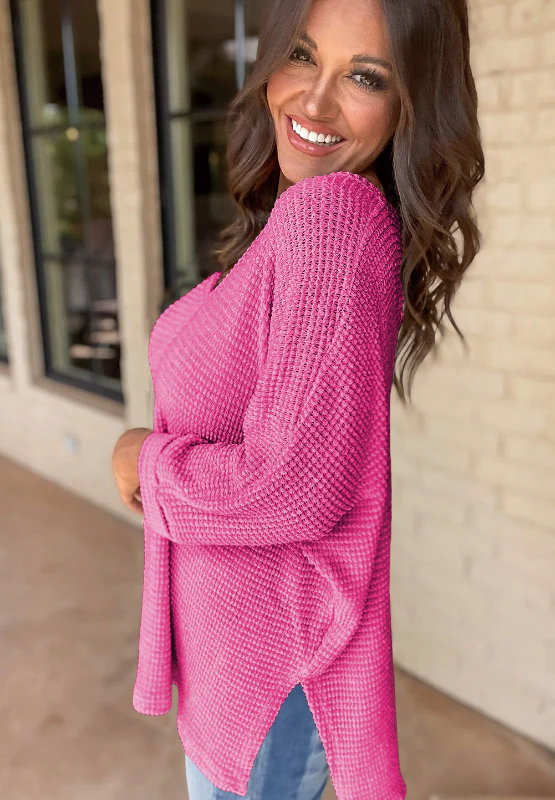 Side Slit V-Neck Long Sleeve Top - Image 3