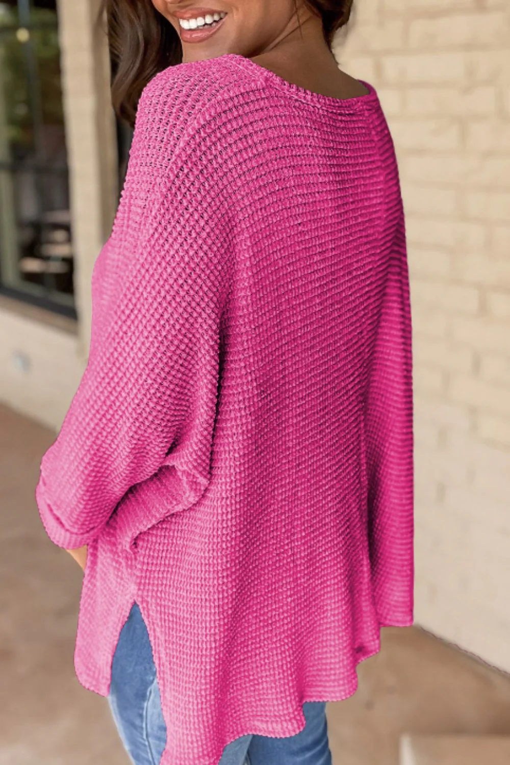 Side Slit V-Neck Long Sleeve Top - Image 4