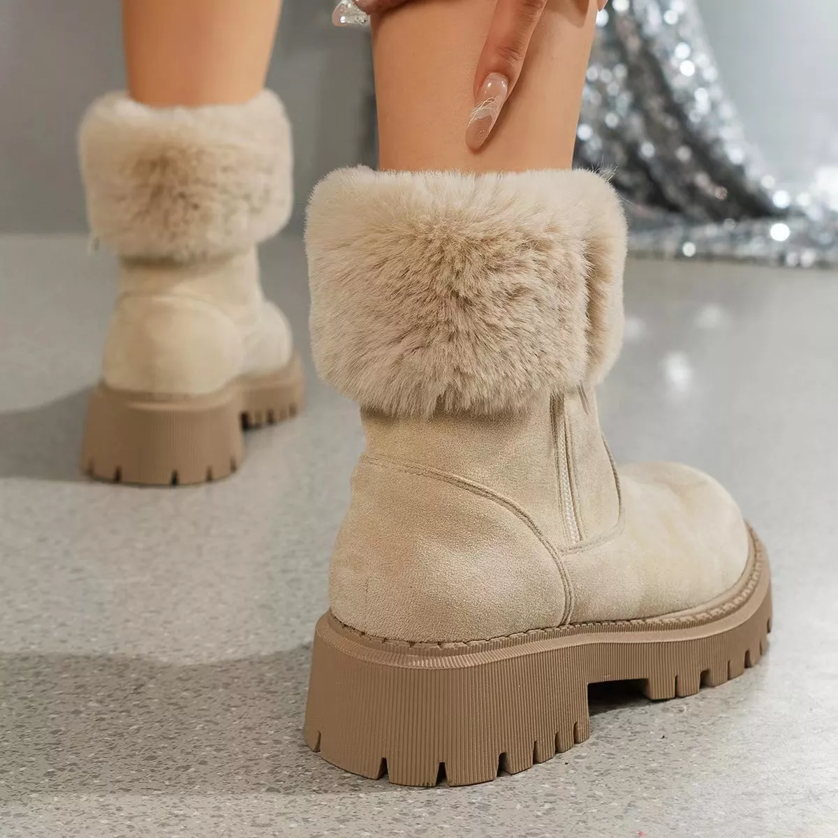 Side Zipper Fuzzy Boots - Image 2