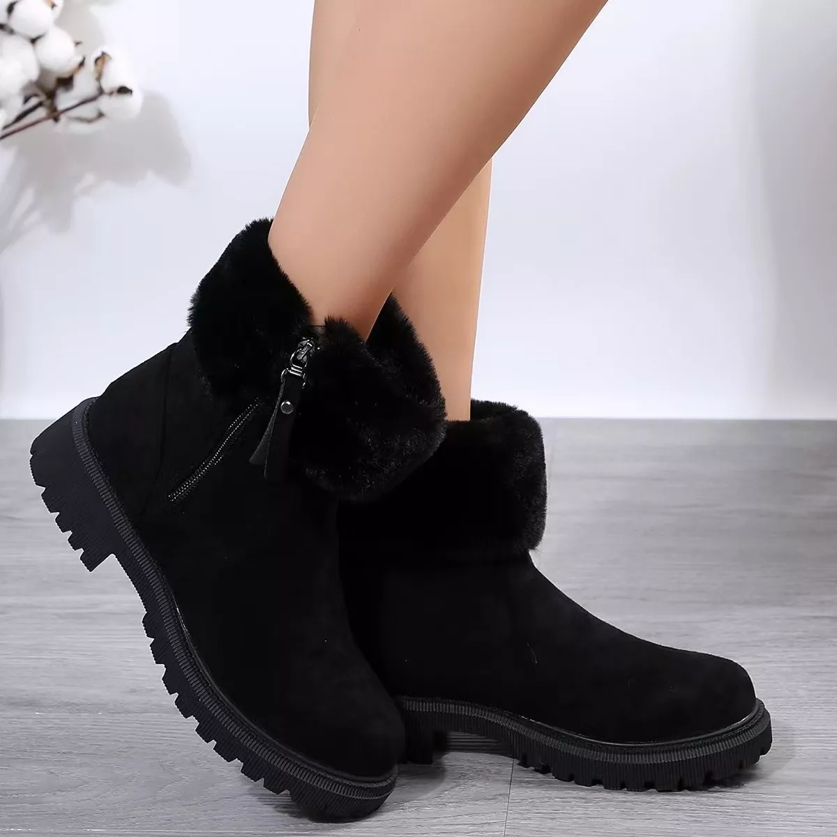 Side Zipper Fuzzy Boots - Image 5