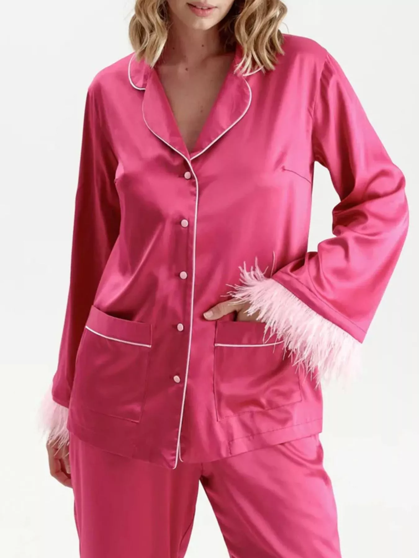 Silky Button Up Top and Pants Lounge Set - Image 11
