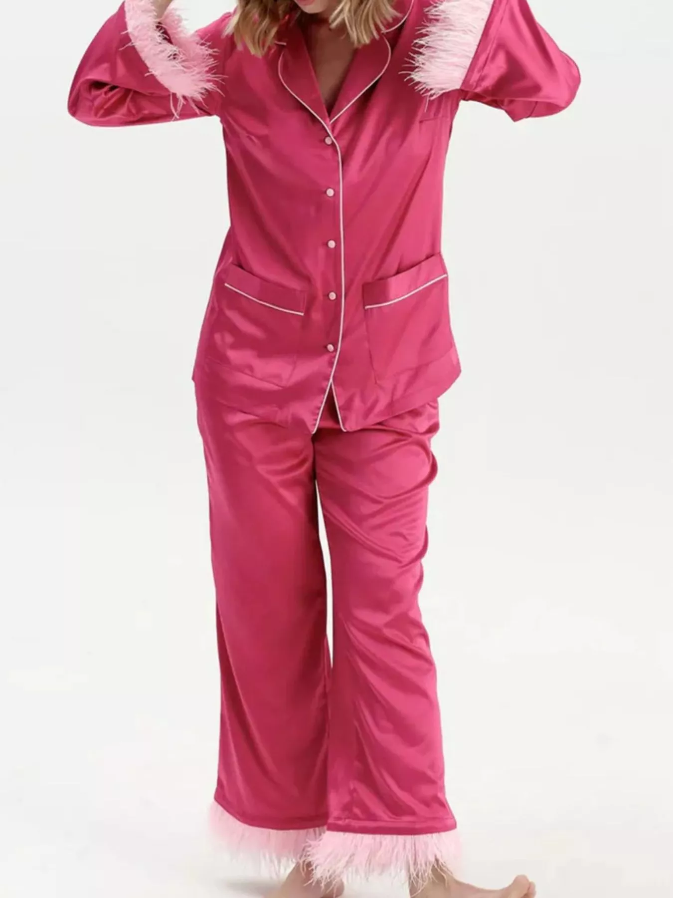 Silky Button Up Top and Pants Lounge Set - Image 12