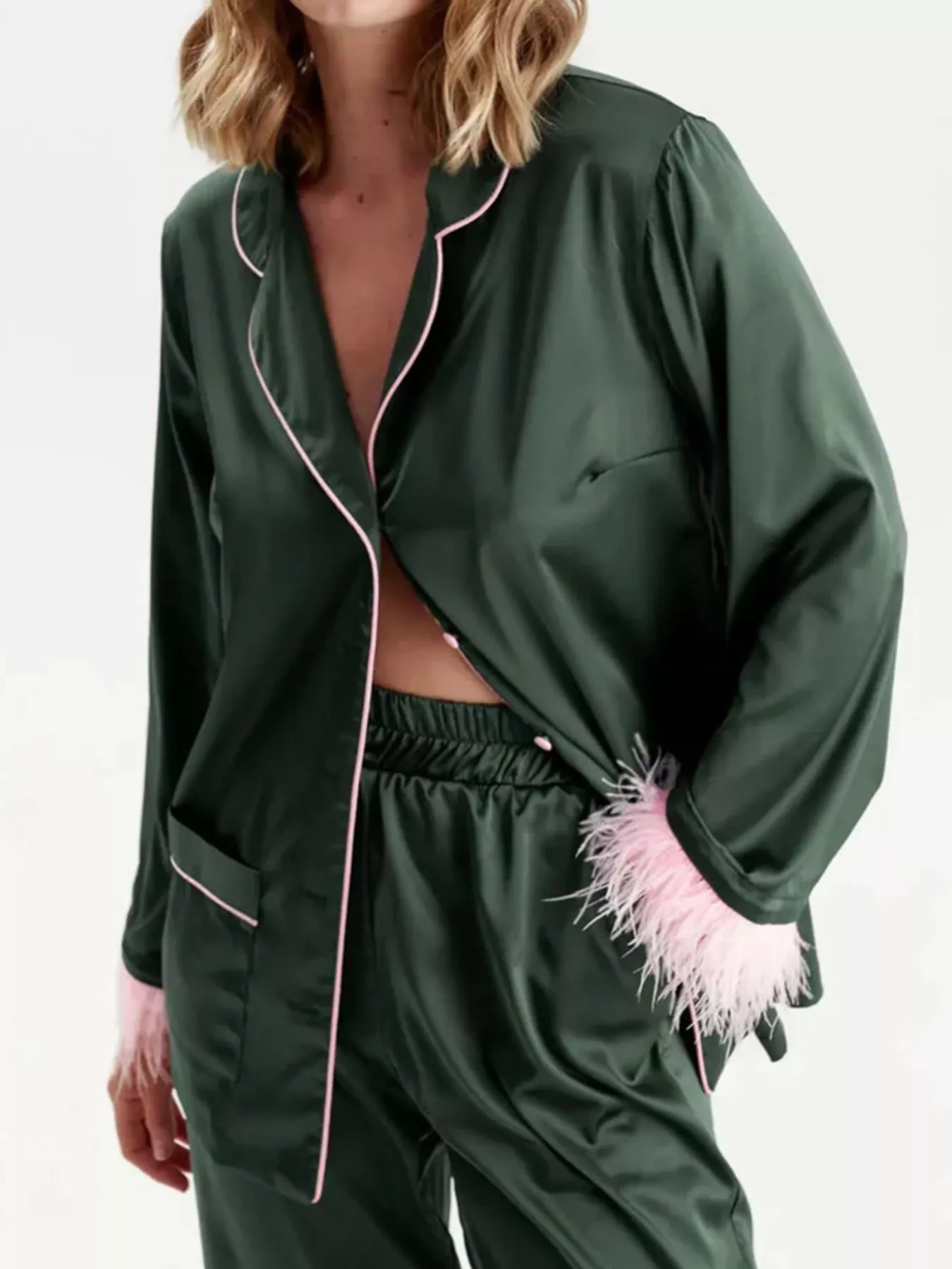 Silky Button Up Top and Pants Lounge Set - Image 18