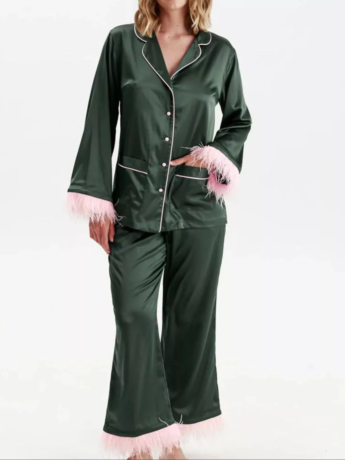 Silky Button Up Top and Pants Lounge Set - Image 19