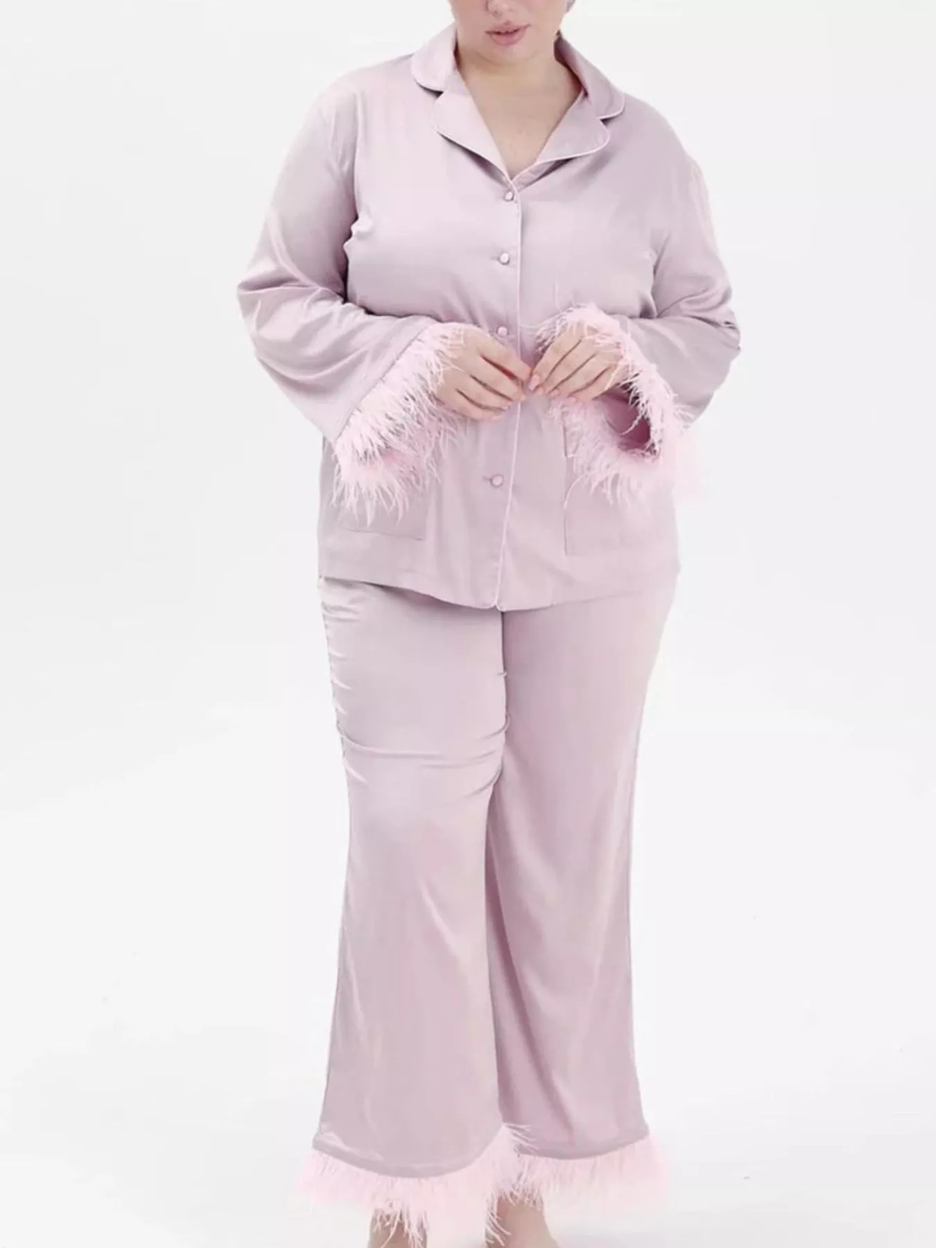 Silky Button Up Top and Pants Lounge Set - Image 3