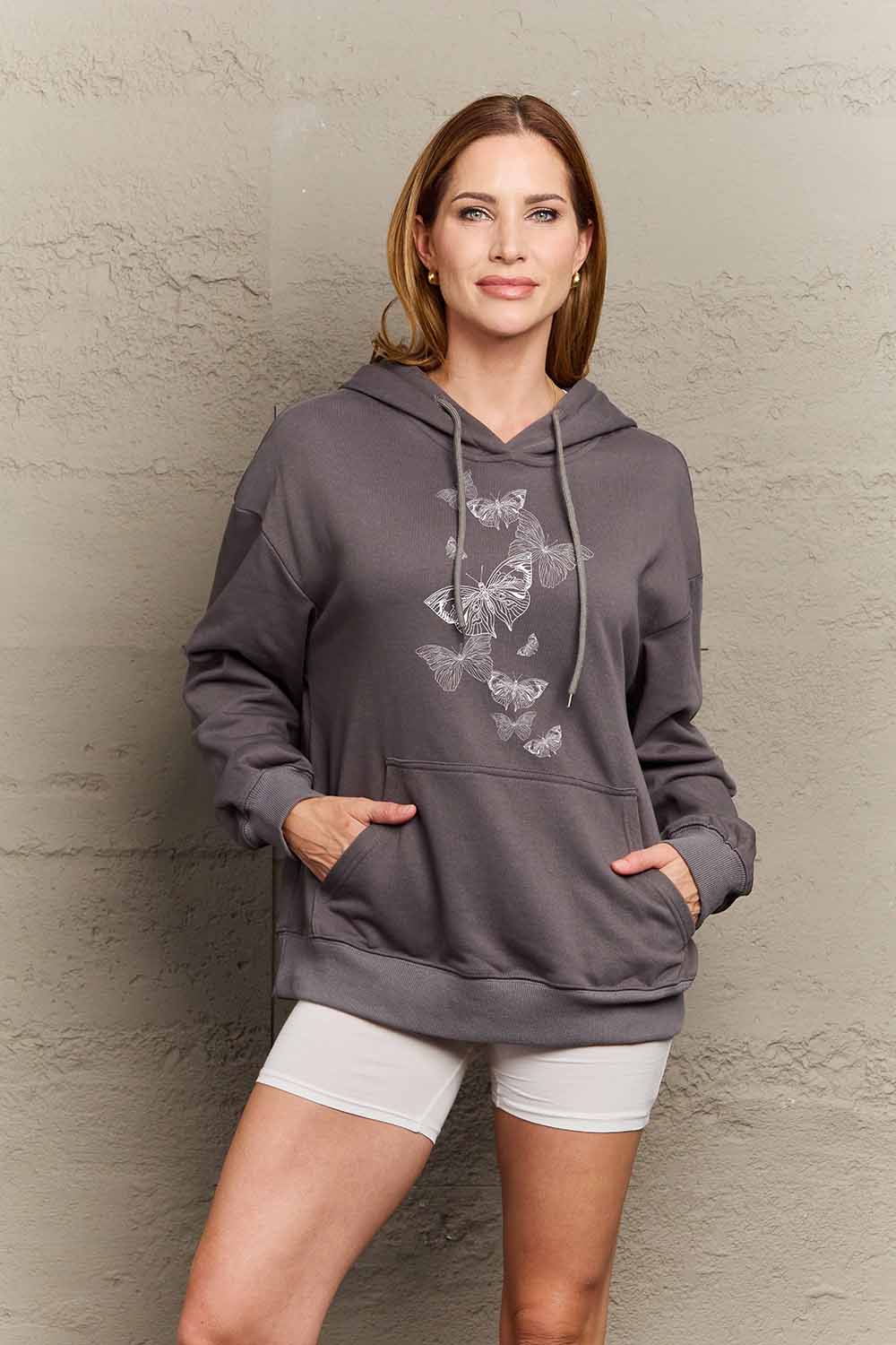 Simply Love Simply Love Full Size Dropped Shoulder Butterfly Graphic Hoodie - Image 2