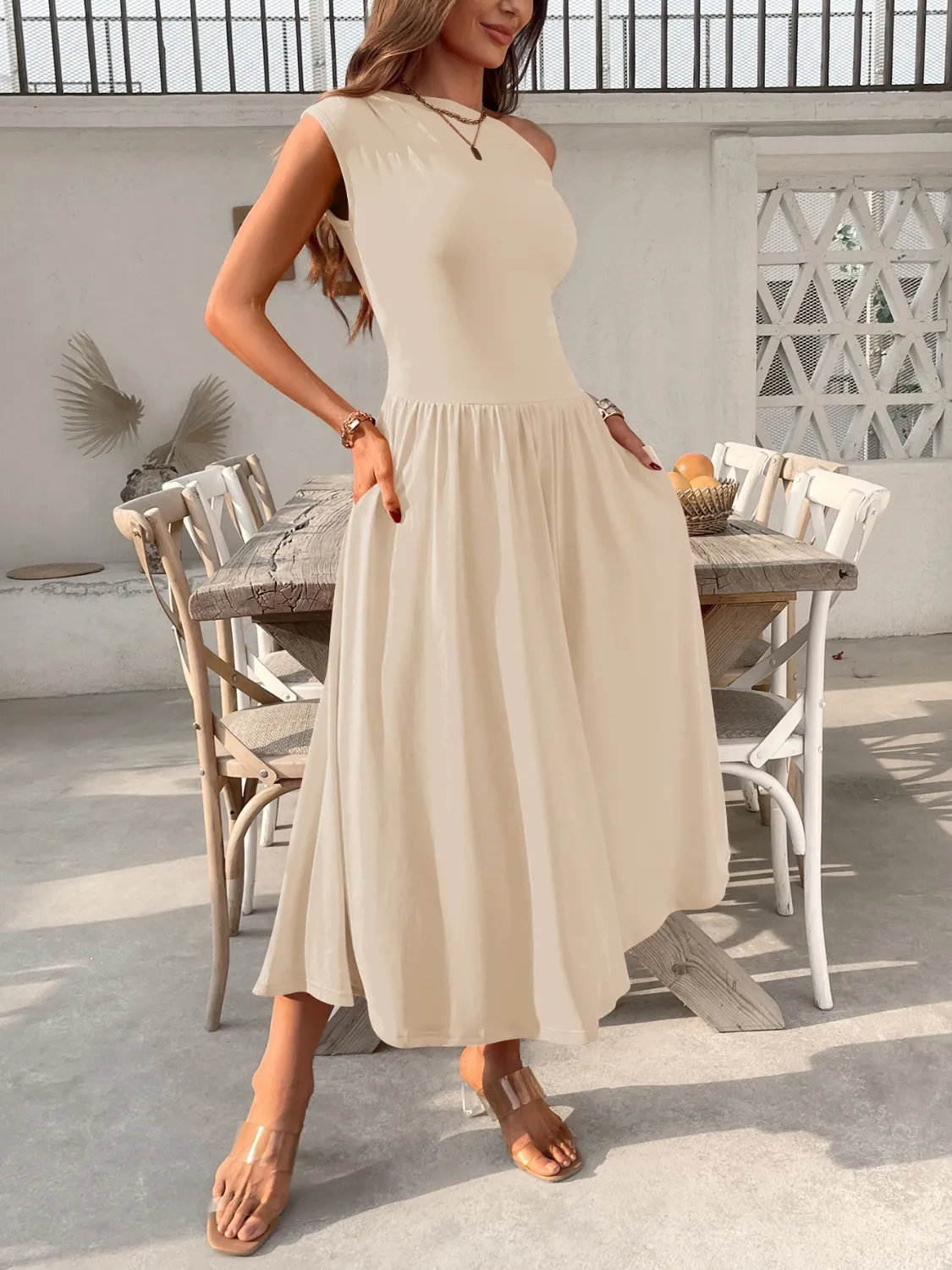 Single Shoulder Dress with Pockets - Image 12