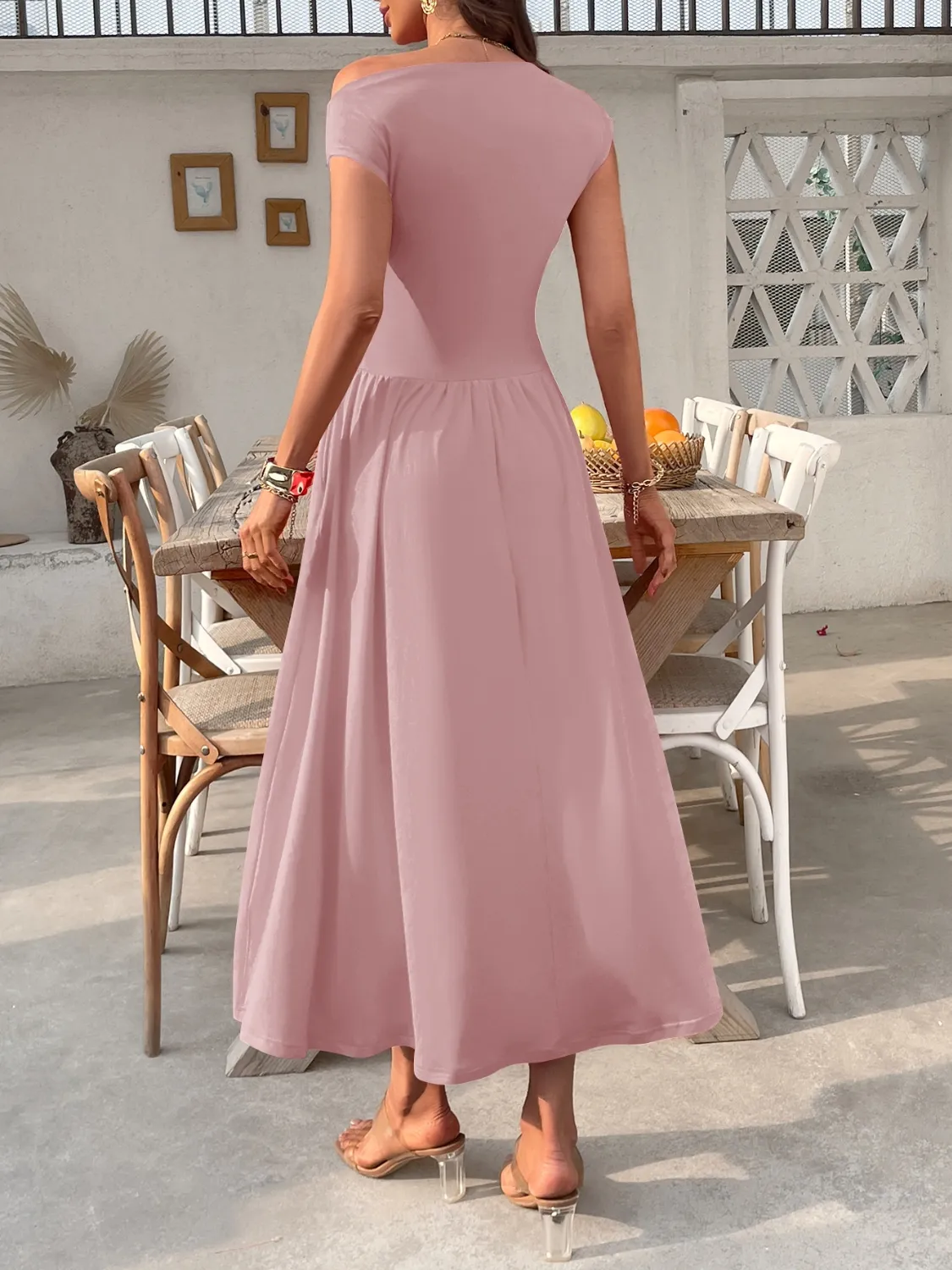 Single Shoulder Dress with Pockets - Image 9