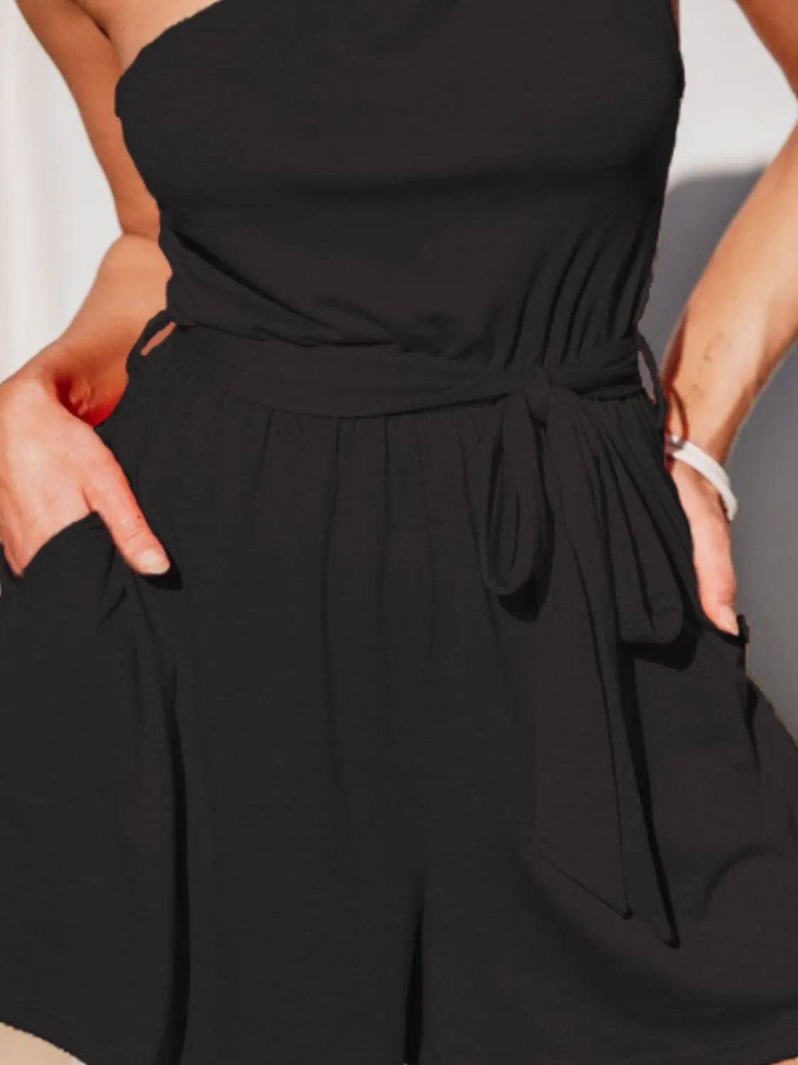 Single Shoulder Tie Waist Romper - Image 15