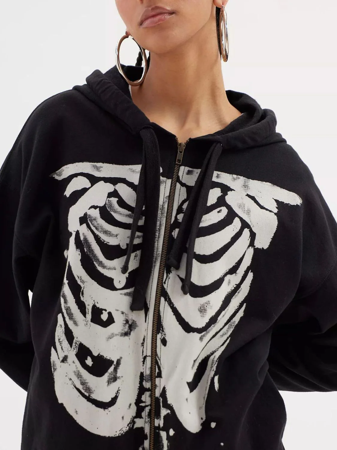 Skeleton Zip Up Drawstring Hoodie - Image 2