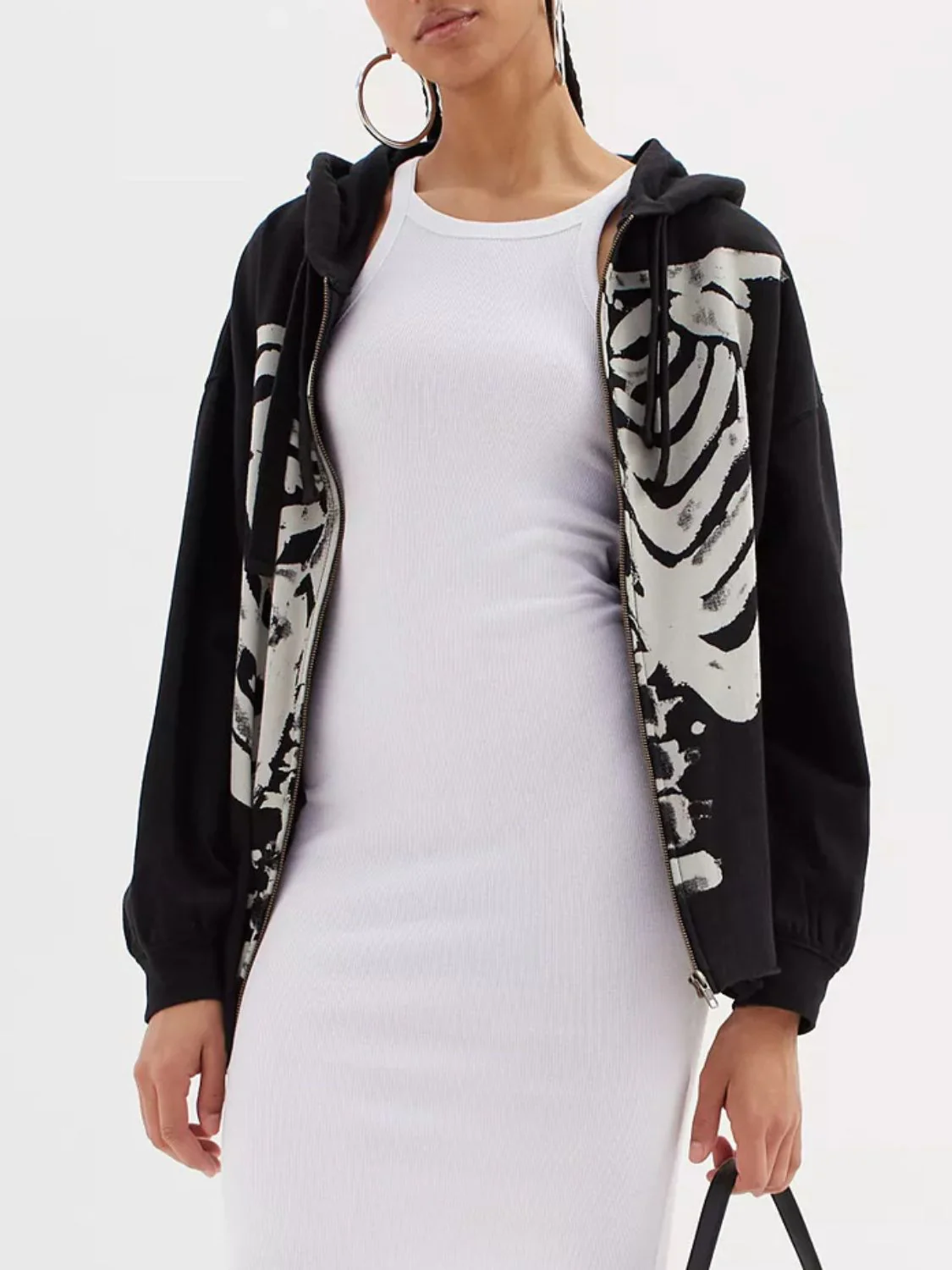 Skeleton Zip Up Drawstring Hoodie - Image 3