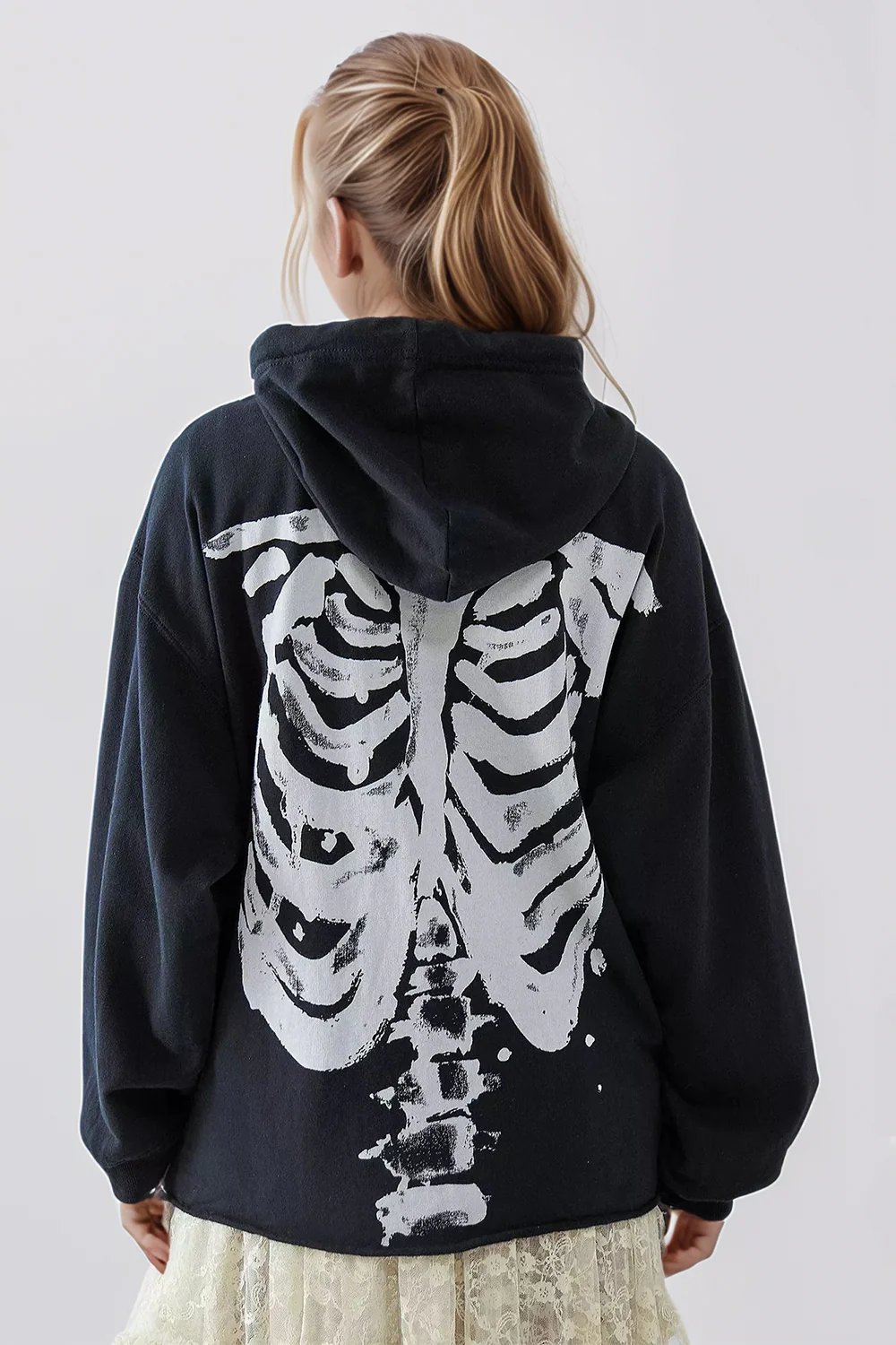 Skeleton Zip Up Drawstring Hoodie - Image 6