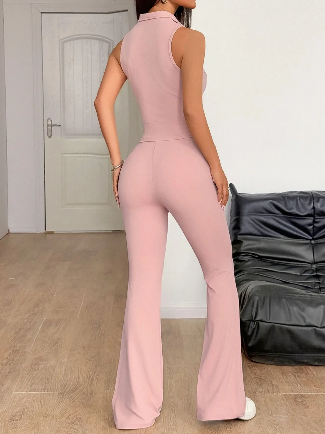 Sleeveless Zip Front Top and Pants Set - Image 5
