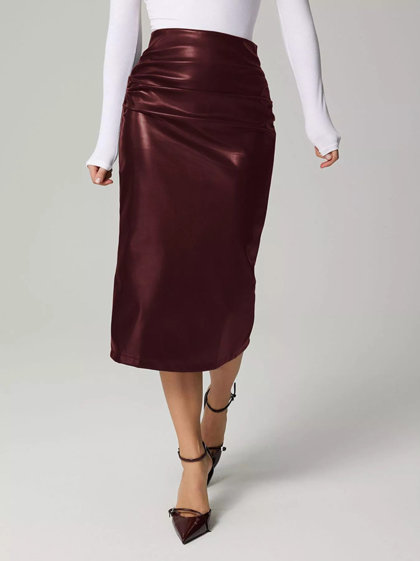 Slit Back Leather Skirt - Image 4