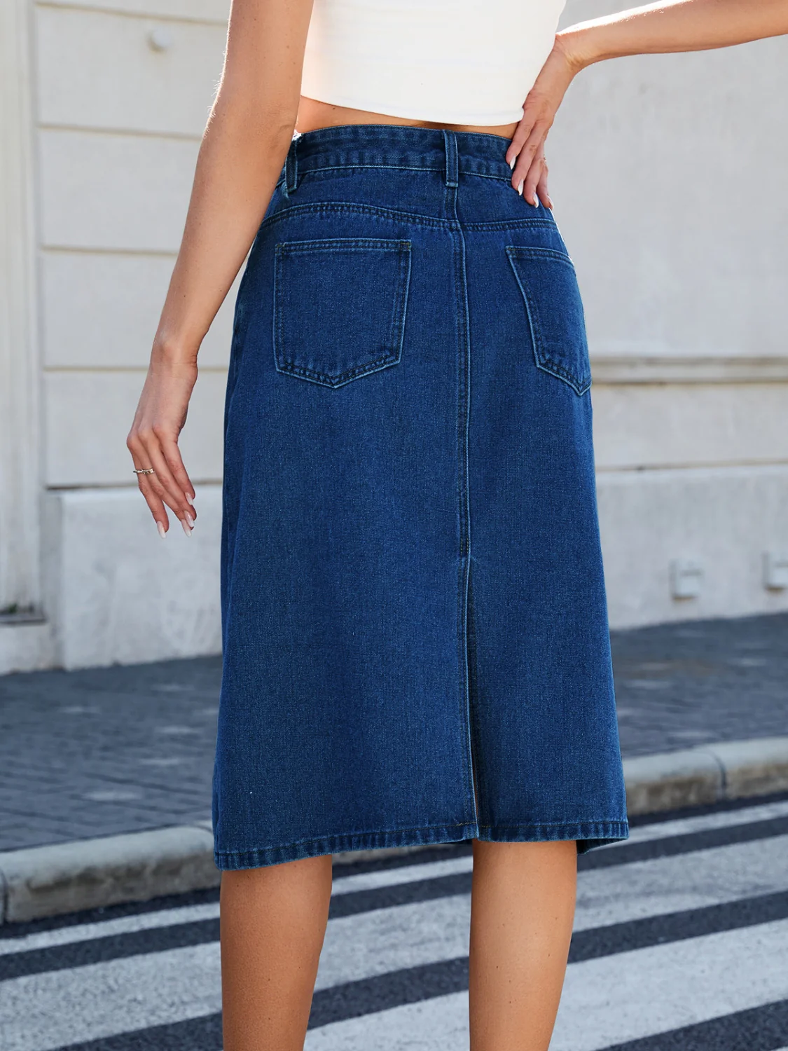 Slit Back Midi Denim Skirt - Image 10
