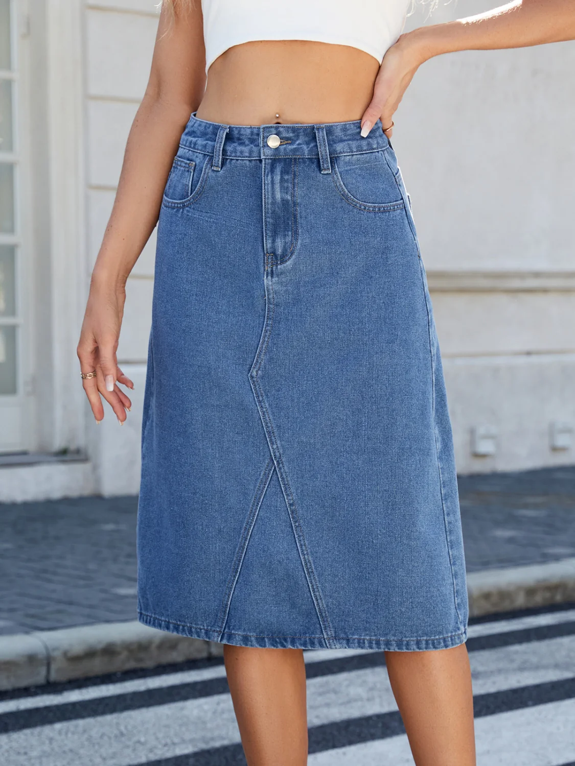 Slit Back Midi Denim Skirt - Image 2