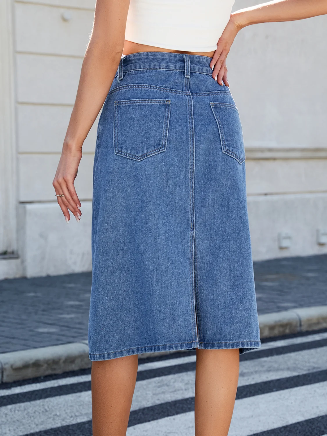 Slit Back Midi Denim Skirt - Image 5