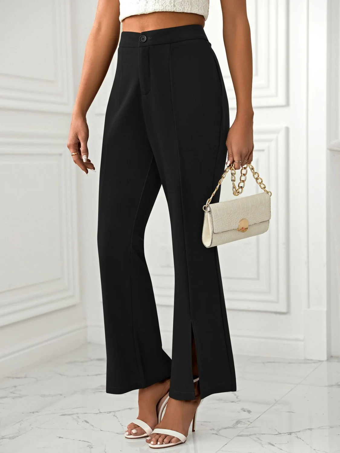 Slit Flare Pants with Pockets - Image 2