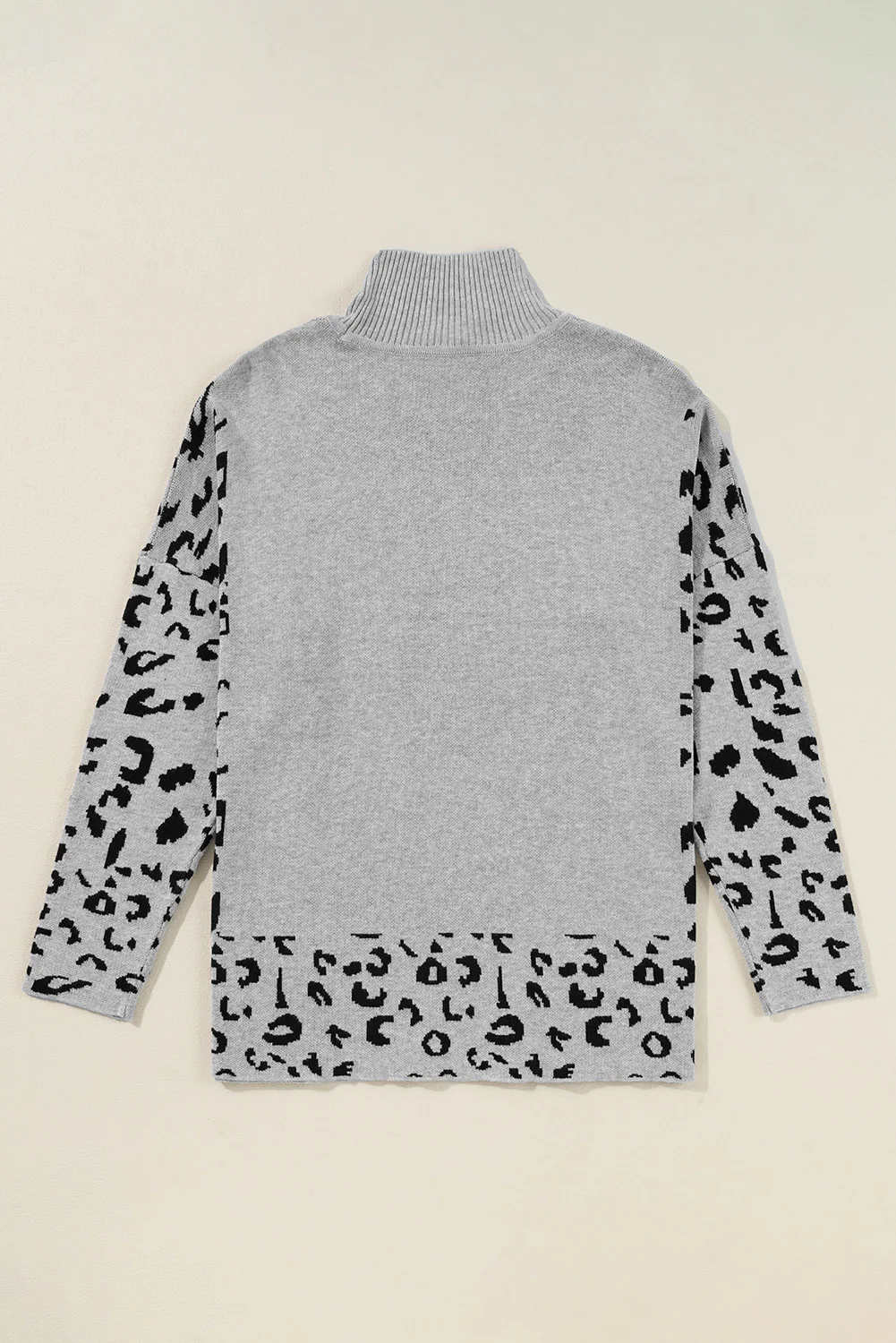 Slit Leopard Mock Neck Dropped Shoulder Sweater - Image 12
