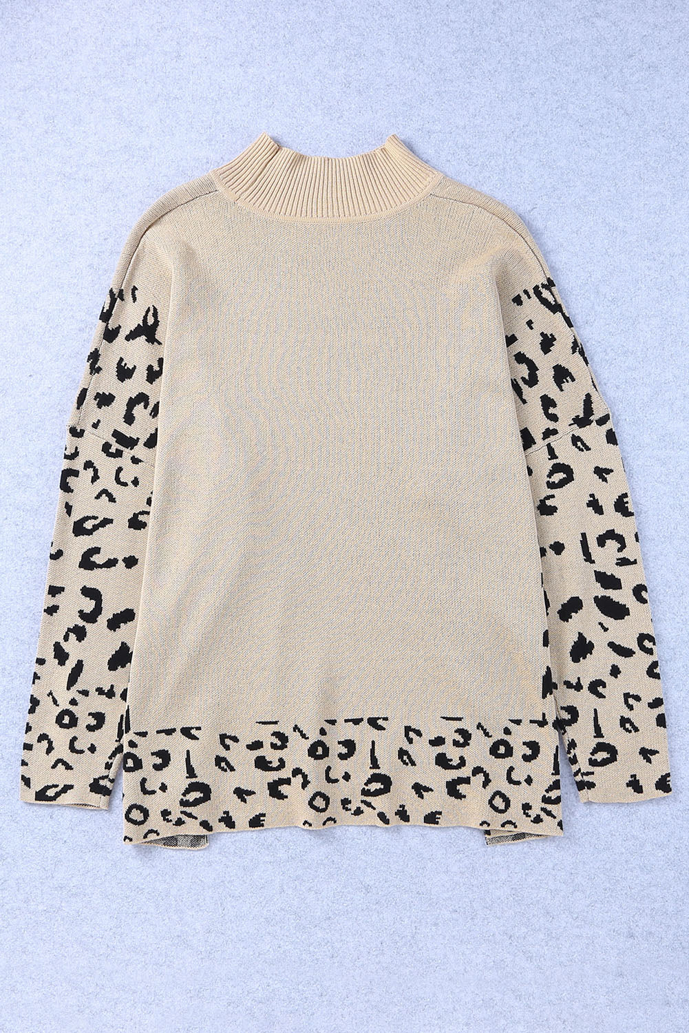 Slit Leopard Mock Neck Dropped Shoulder Sweater - Image 5
