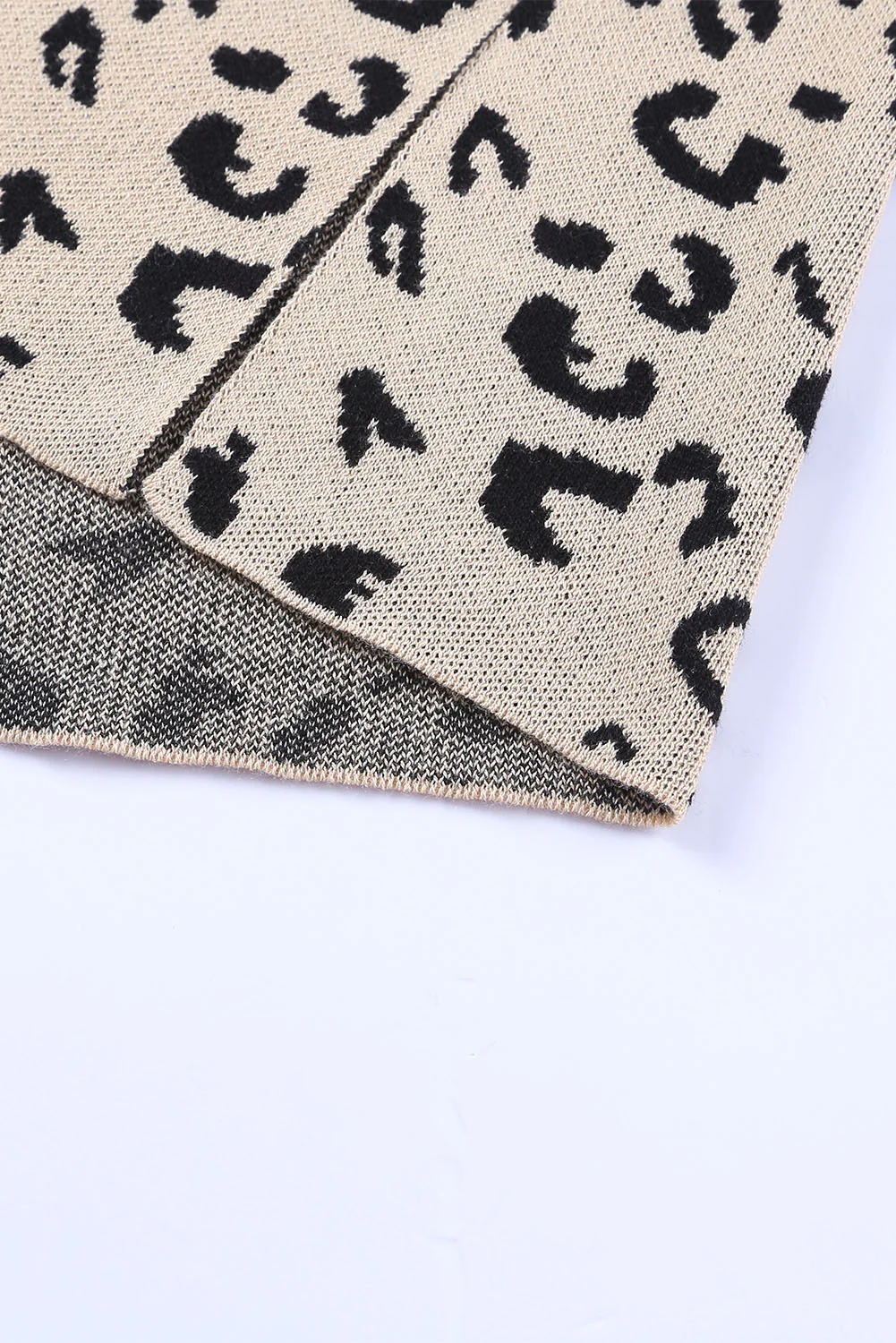Slit Leopard Mock Neck Dropped Shoulder Sweater - Image 6