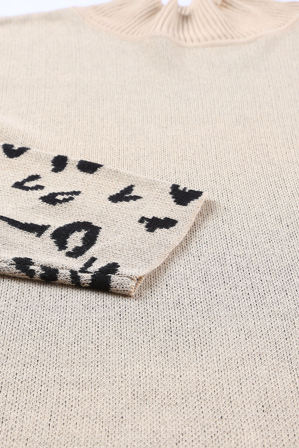 Slit Leopard Mock Neck Dropped Shoulder Sweater - Image 7
