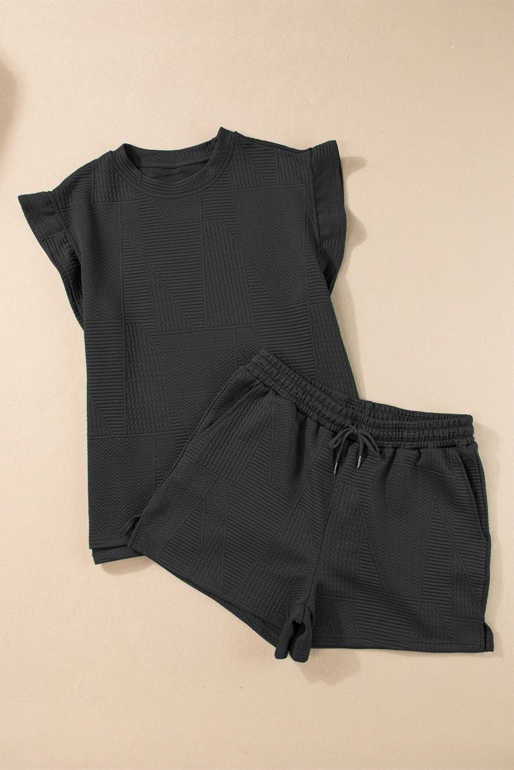 Slit Round Neck Top and Drawstring Shorts Set - Image 7