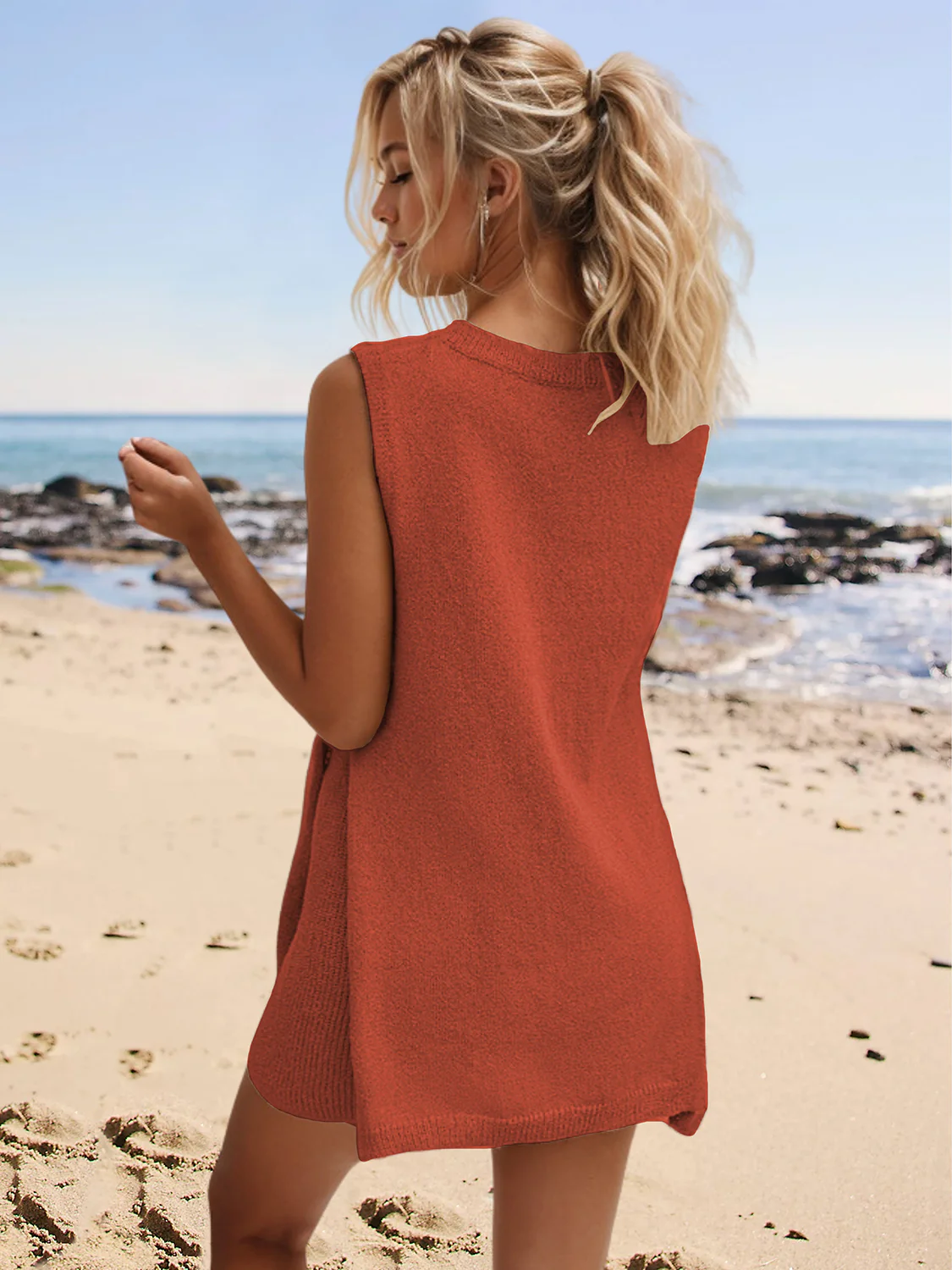 Slit Round Neck Top and Shorts Set - Image 17