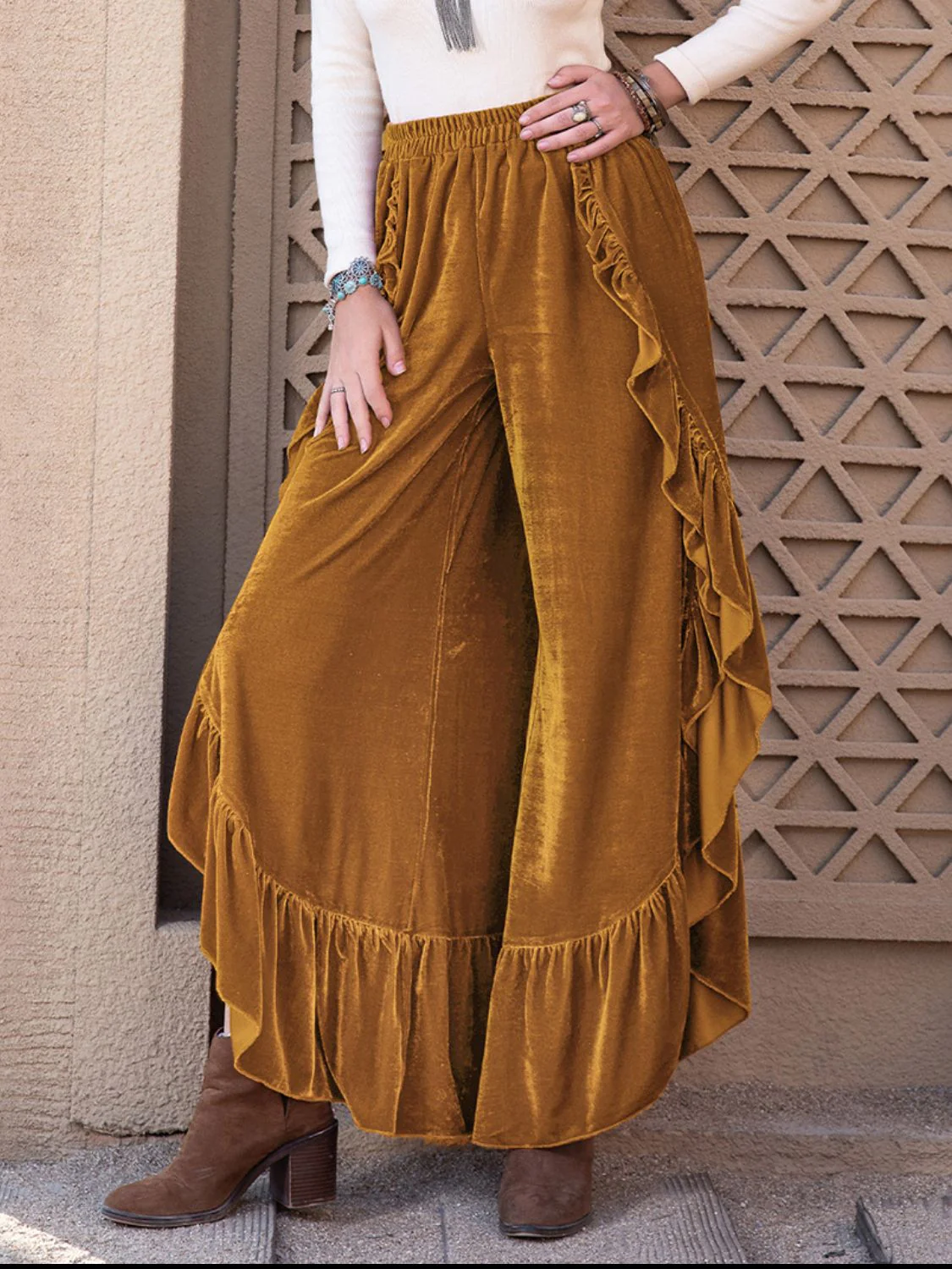 Slit Ruffled Wide Leg Pants - Image 8
