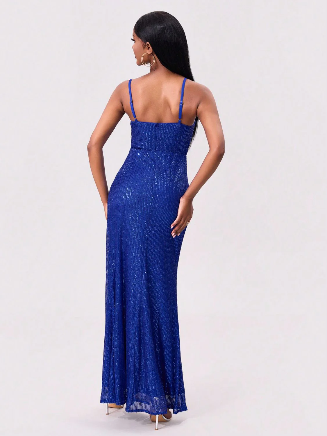 Slit Sequin Square Neck Spaghetti Strap Dress - Image 2