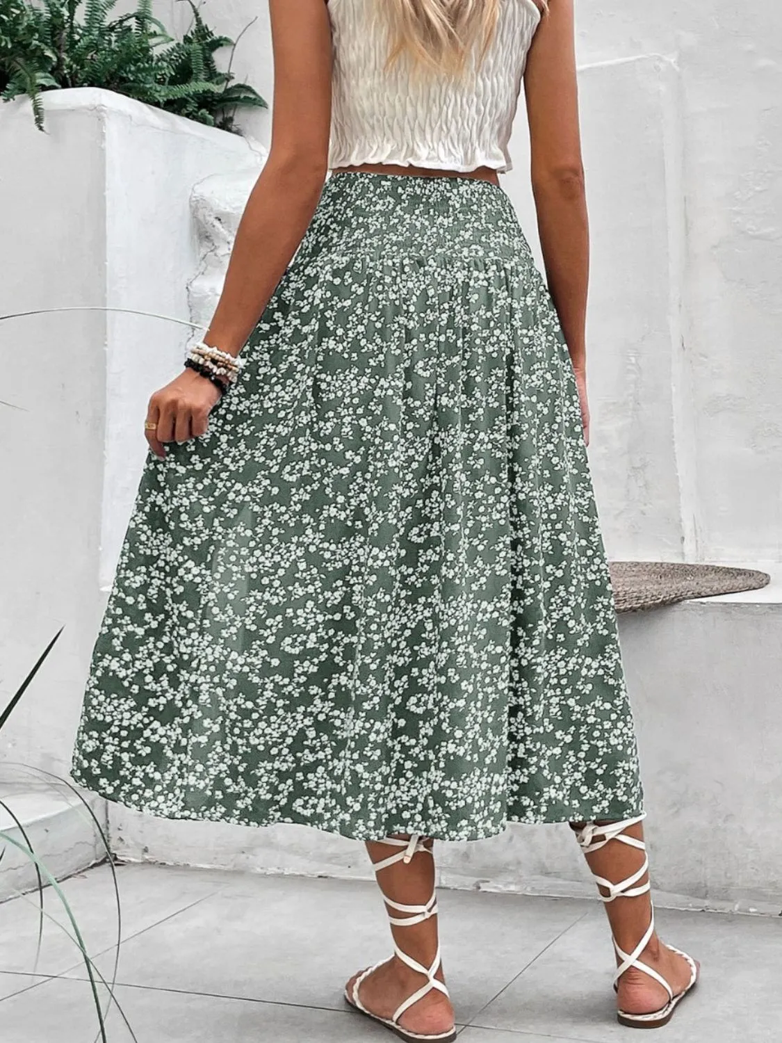 Slit Smocked Printed Skirt - Image 5