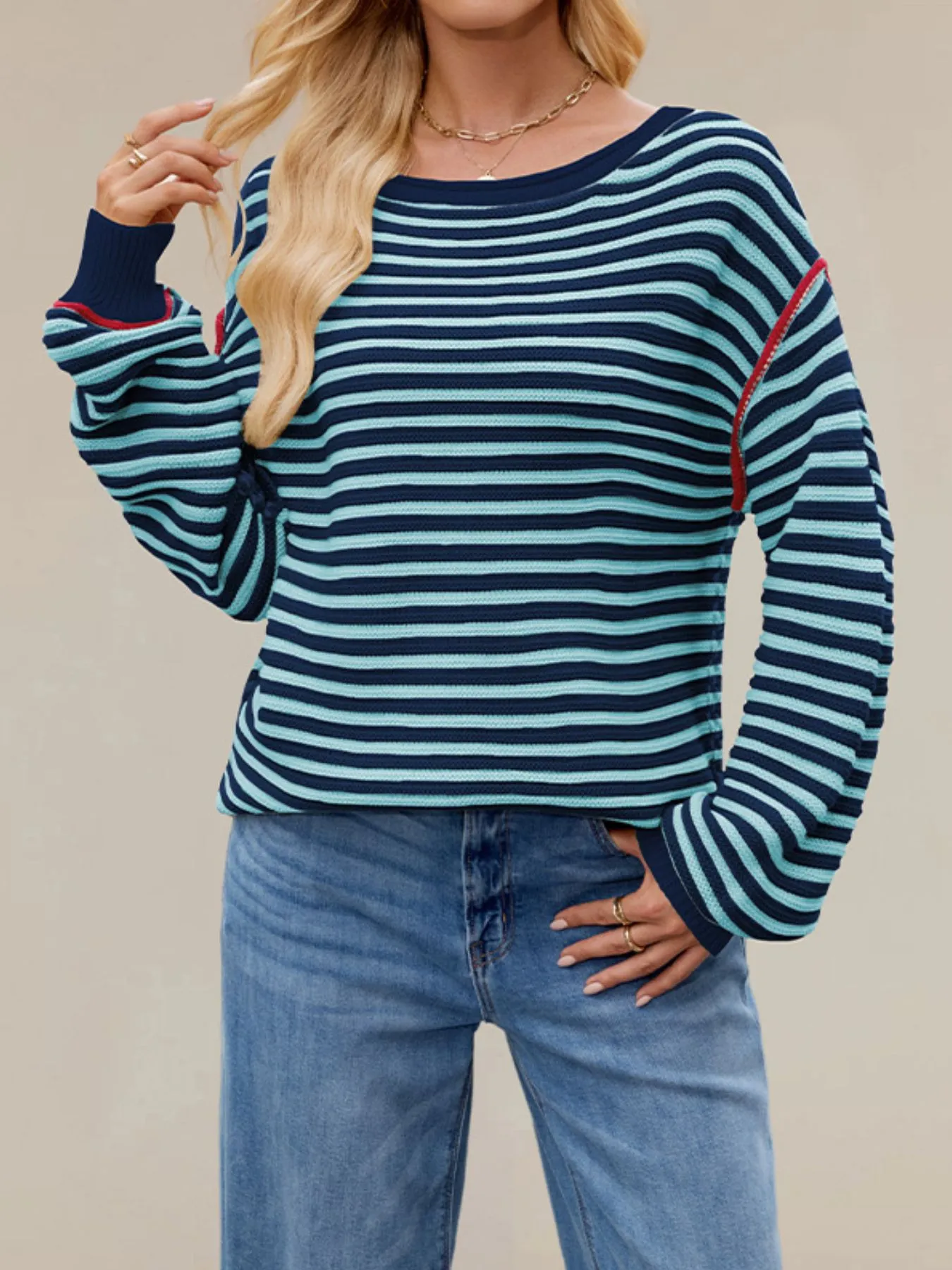 Slit Striped Oversized Sweater - Image 10