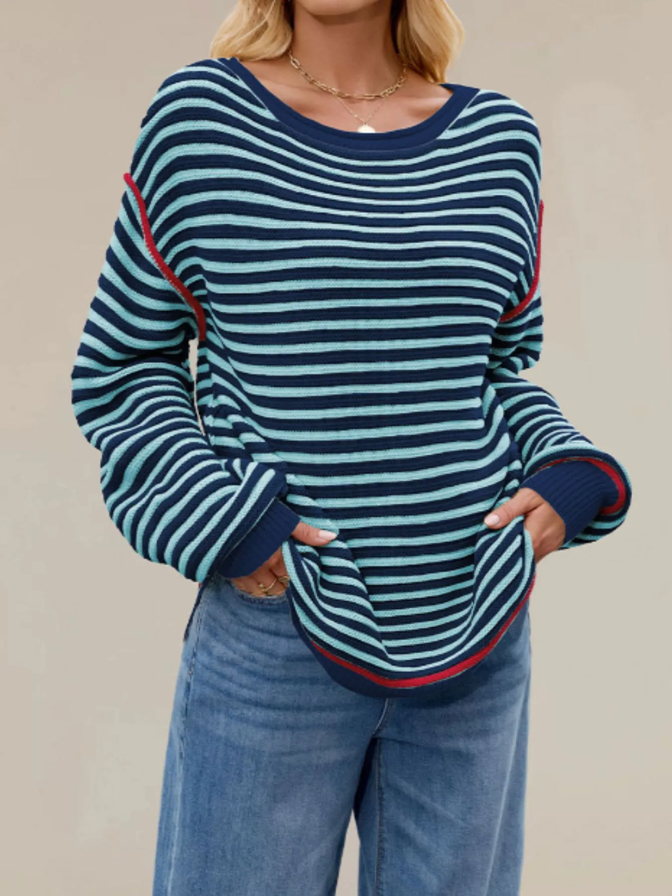 Slit Striped Oversized Sweater - Image 11