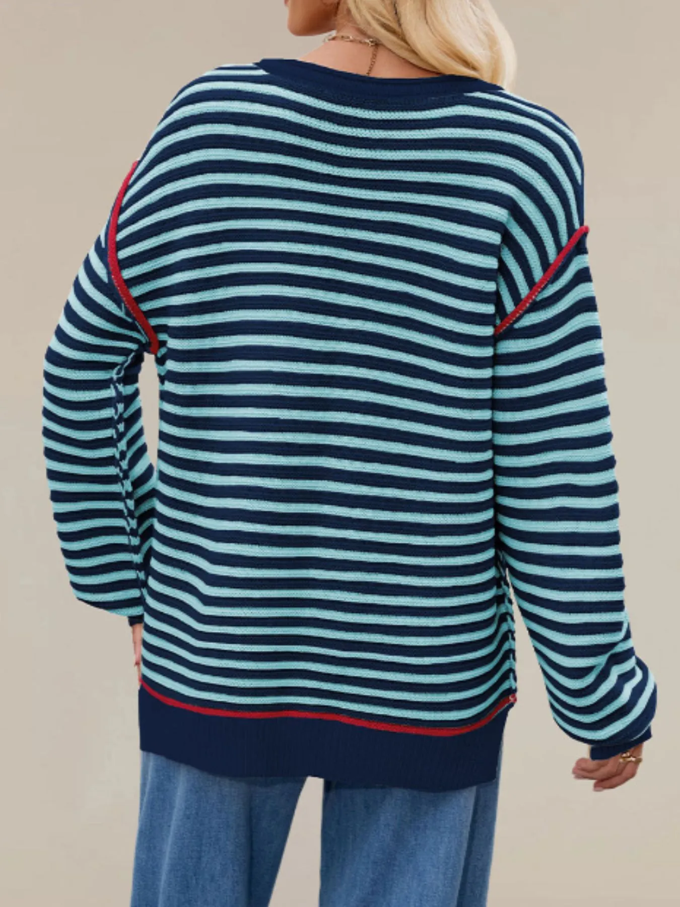 Slit Striped Oversized Sweater - Image 12