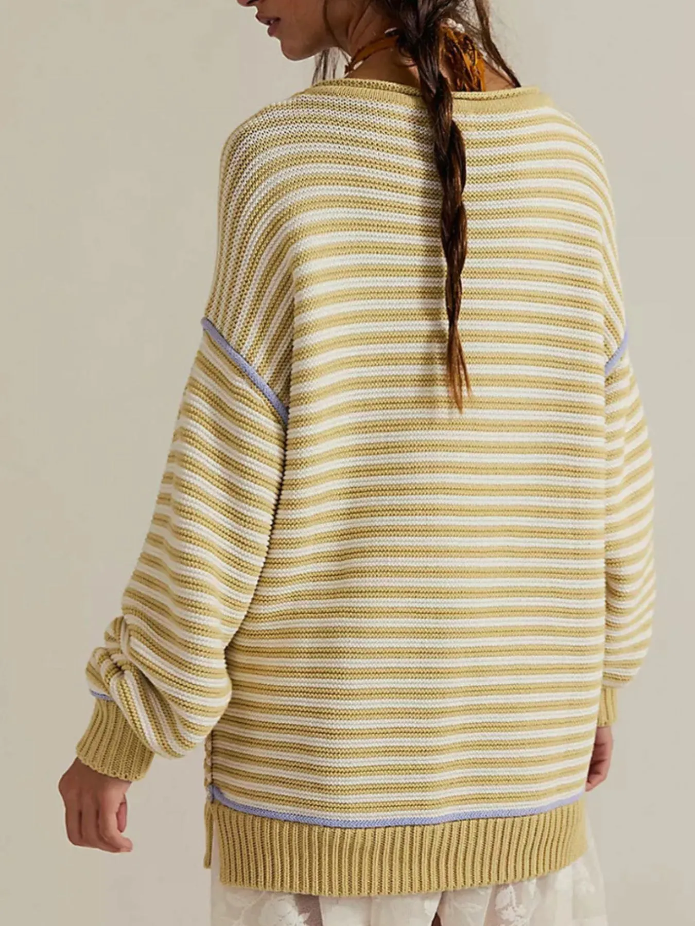 Slit Striped Oversized Sweater - Image 3