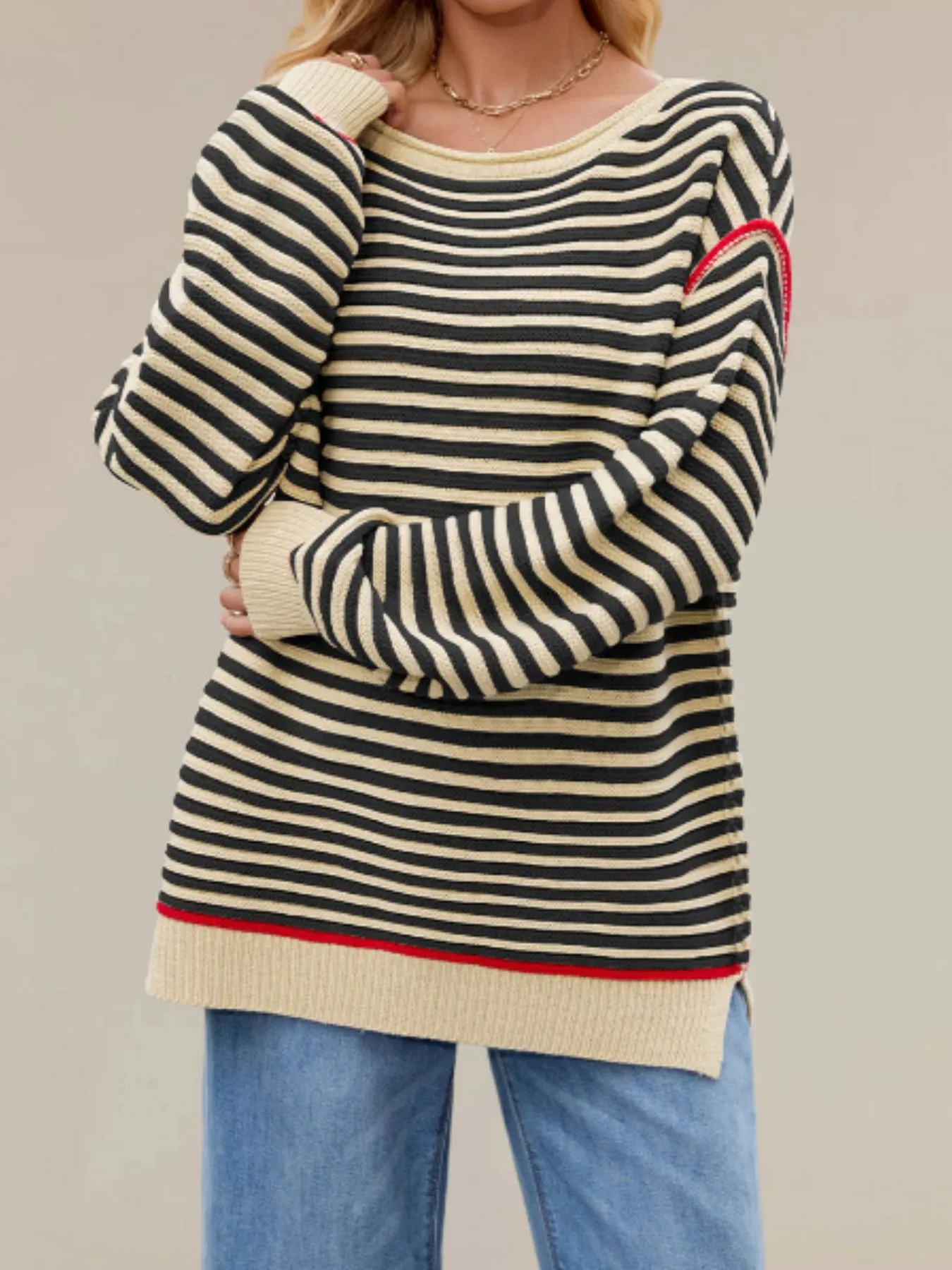 Slit Striped Oversized Sweater - Image 5