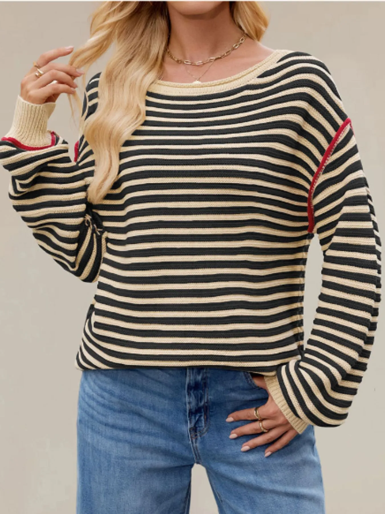 Slit Striped Oversized Sweater - Image 8