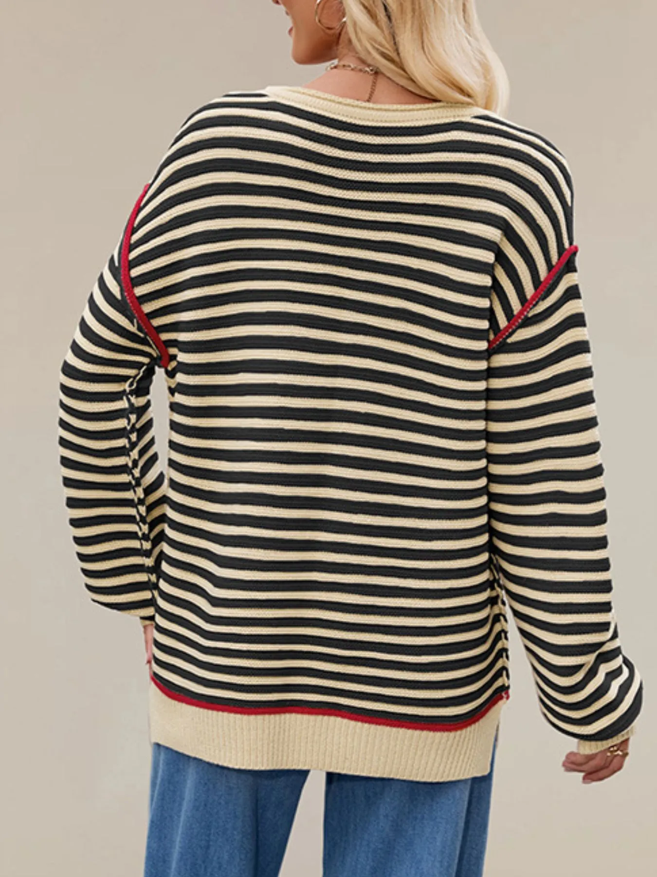 Slit Striped Oversized Sweater - Image 9