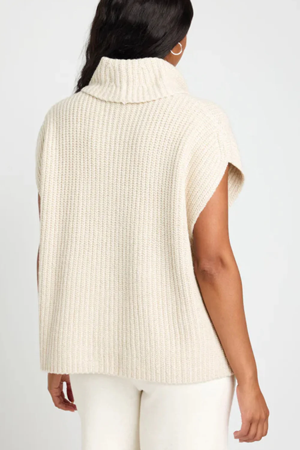 Slit Turtleneck Cap Sleeve Sweater - Image 11