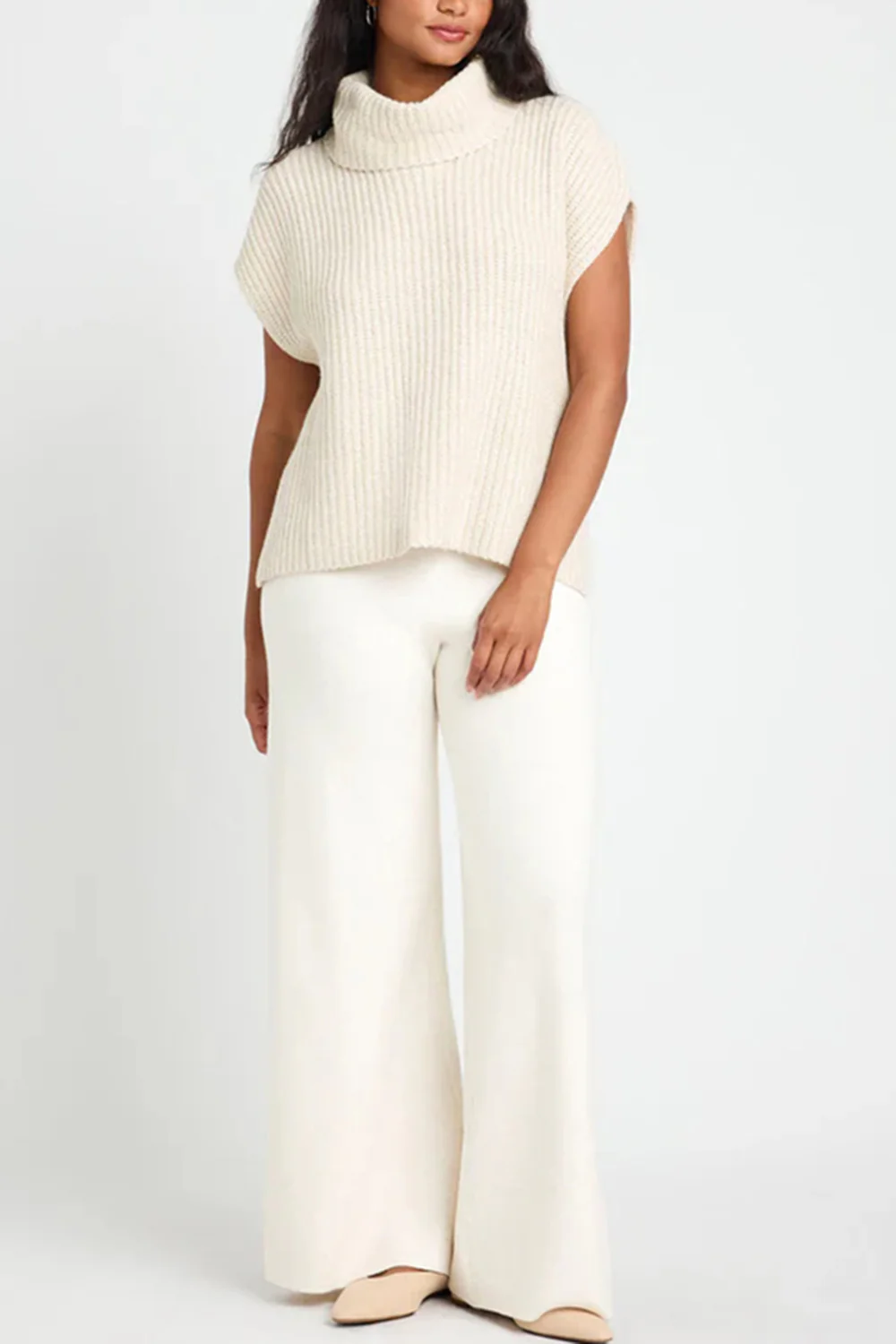 Slit Turtleneck Cap Sleeve Sweater - Image 12