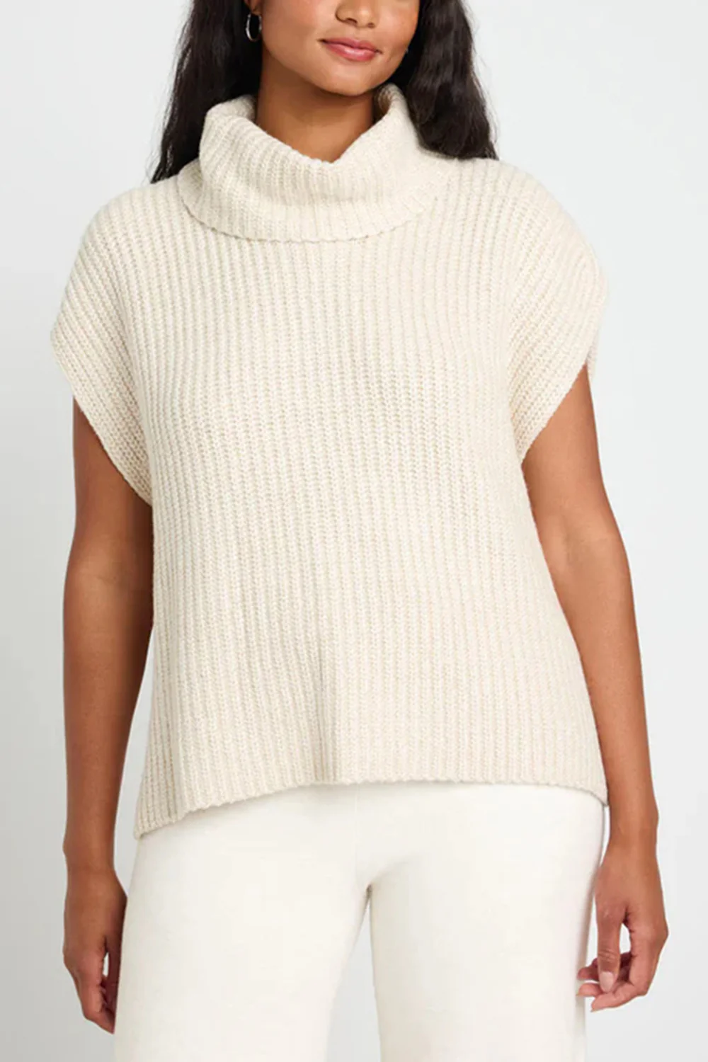 Slit Turtleneck Cap Sleeve Sweater - Image 13