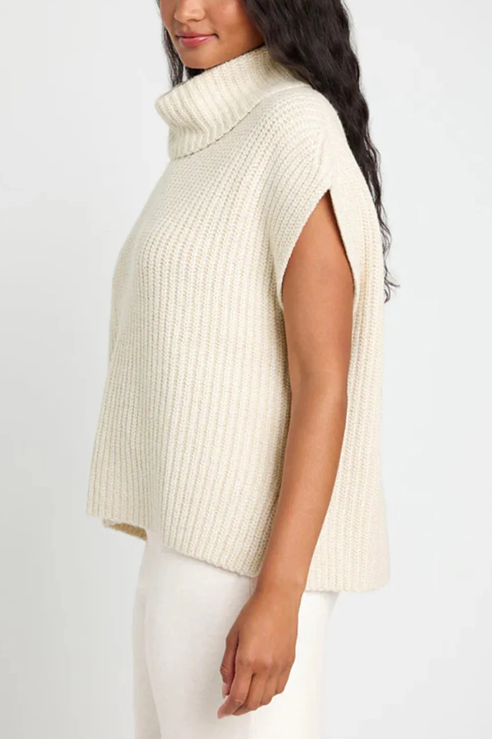 Slit Turtleneck Cap Sleeve Sweater - Image 14