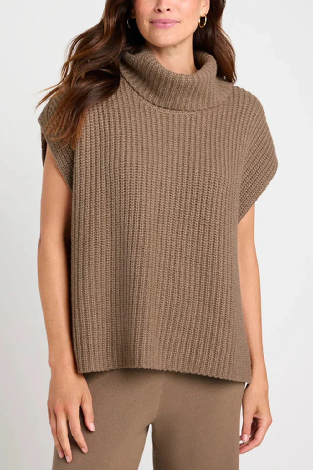 Slit Turtleneck Cap Sleeve Sweater - Image 2