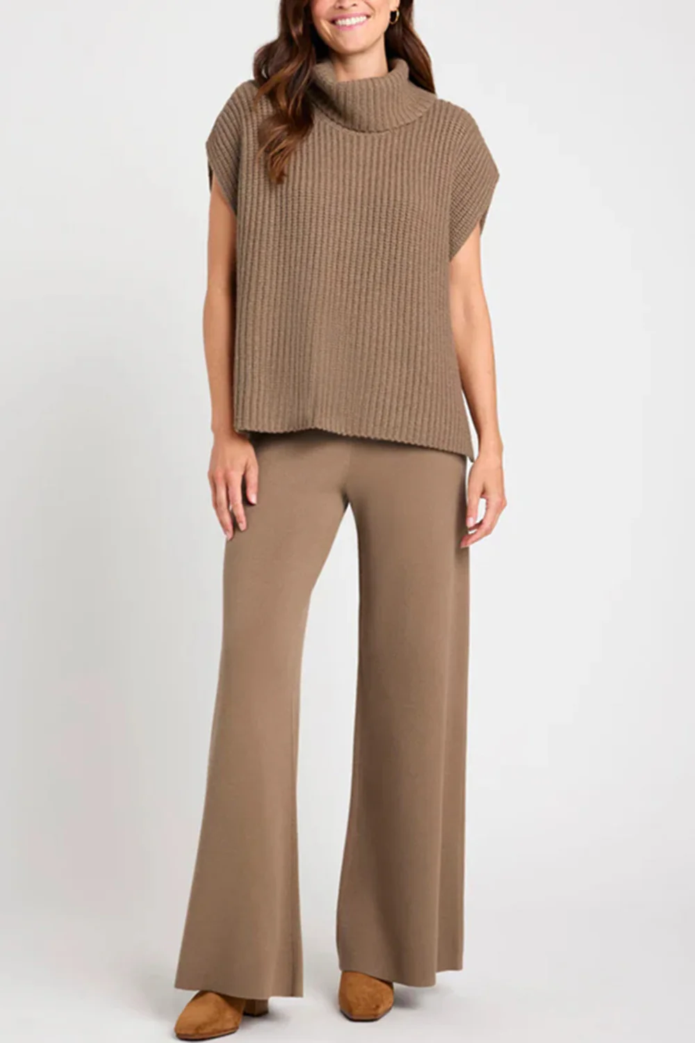 Slit Turtleneck Cap Sleeve Sweater - Image 3