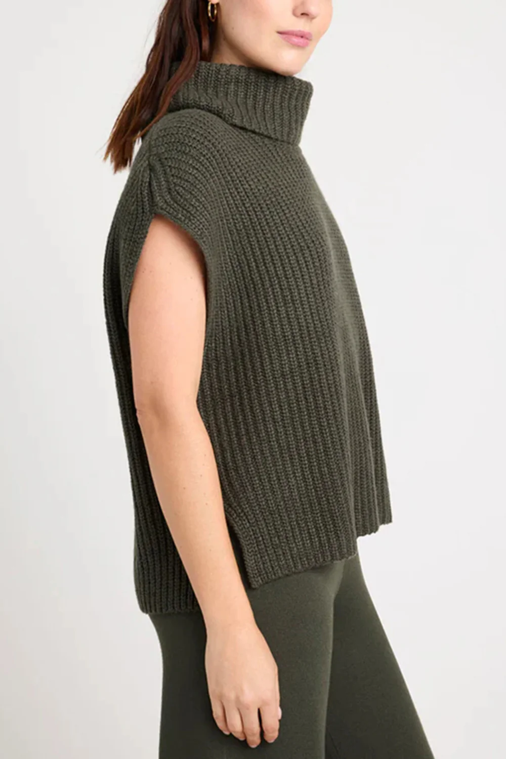 Slit Turtleneck Cap Sleeve Sweater - Image 6