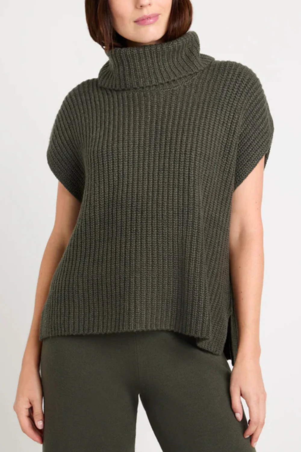 Slit Turtleneck Cap Sleeve Sweater - Image 8