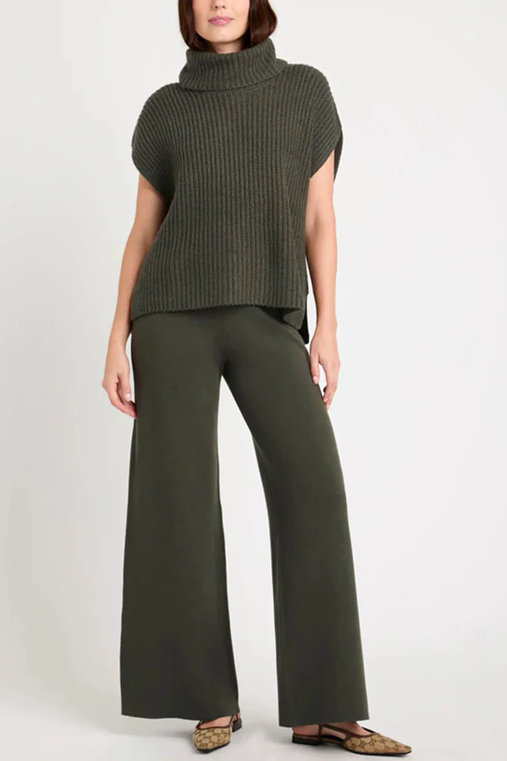 Slit Turtleneck Cap Sleeve Sweater - Image 9