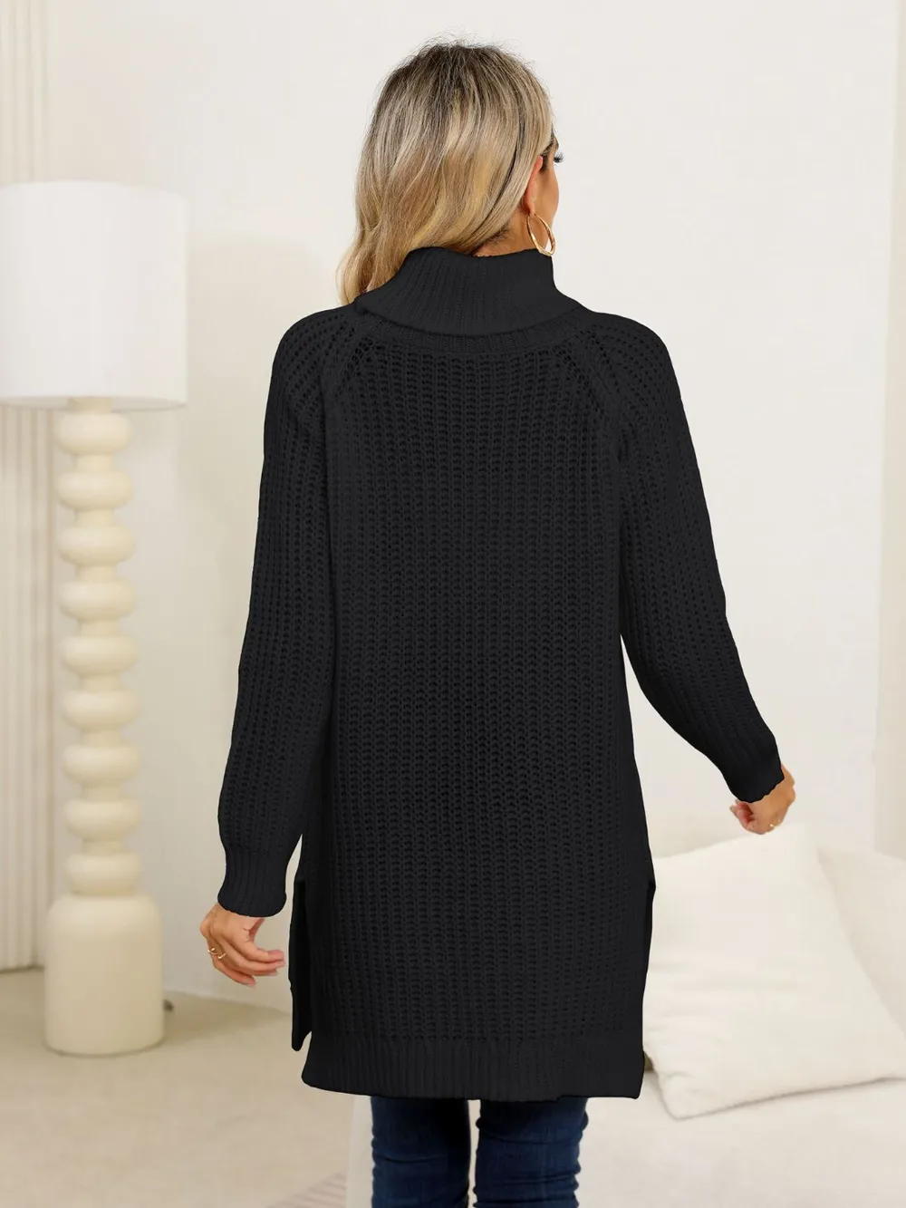 Slit Turtleneck Long Sleeve Sweater - Image 10