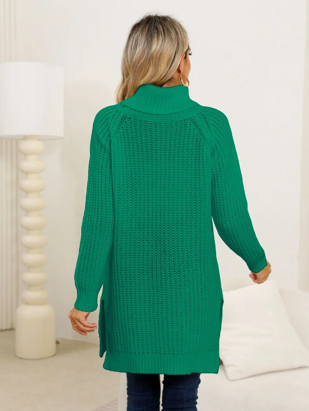 Slit Turtleneck Long Sleeve Sweater - Image 14