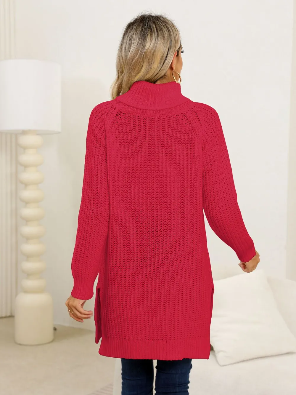 Slit Turtleneck Long Sleeve Sweater - Image 18